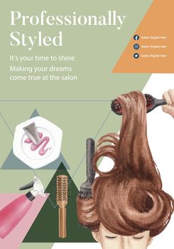 Poster template with salon hair beauty concept,watercolor style
