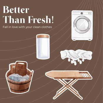 Sticker template with laundry day concept,watercolor style