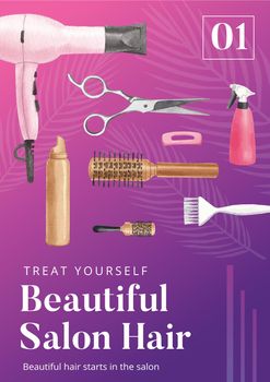 Poster template with salon hair beauty concept,watercolor style