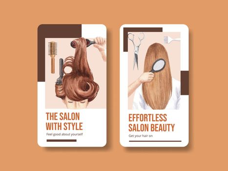 Instagram template with salon hair beauty concept,watercolor style
