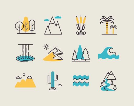 Nature vector icons set. Landscape sign