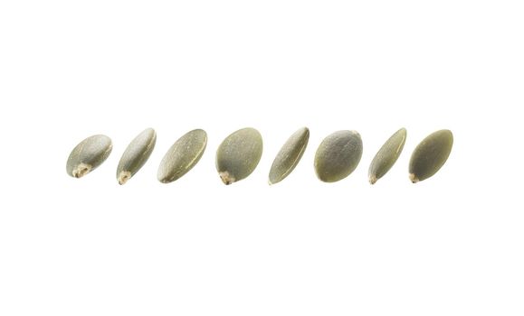 A set of peeled pumpkin seeds. Isolated on a white background