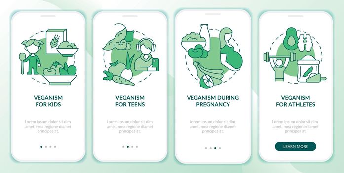 Vegan lifestyle for everyone green onboarding mobile app screen