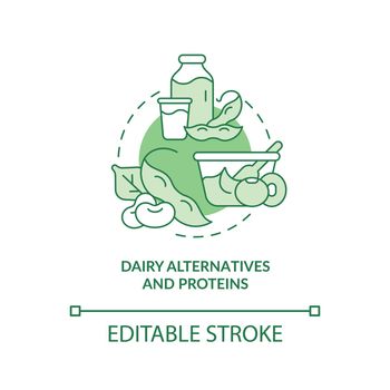 Dairy alternatives and proteins green concept icon