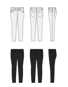 Skinny jeans pants vector template illustration set