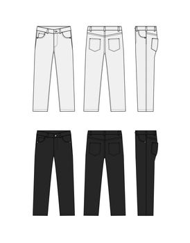 Straight jeans pants vector template illustration set