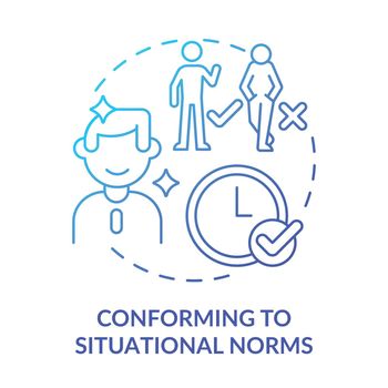 Conforming to situational norms blue gradient concept icon