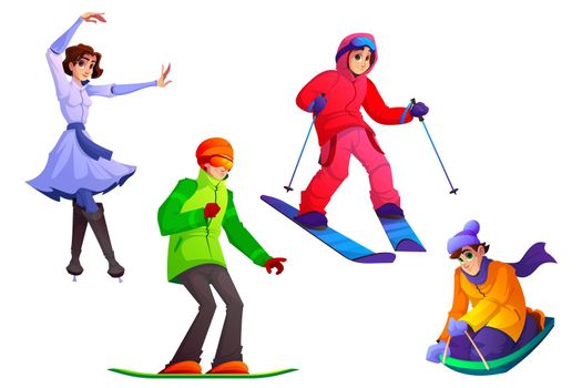 People engage winter sport, wintertime recreation
