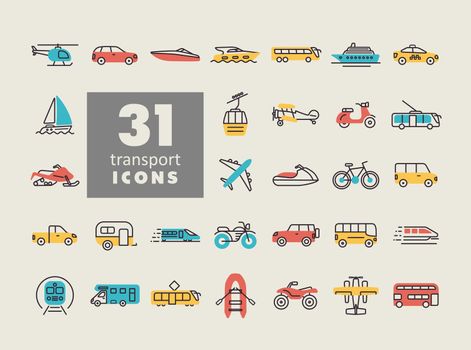 Transportation vector icon set. Graph symbol for travel and tourism web site and apps design, logo, app, UI