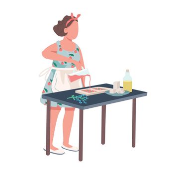 Woman making aromatherapy candles semi flat color vector character