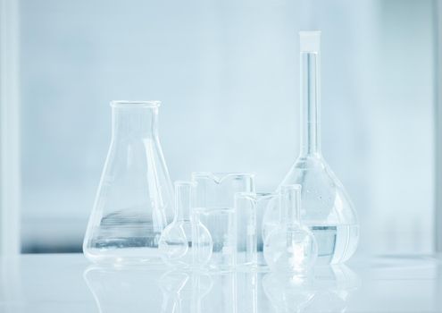 You have to be exact with your measurements. Shot of a variety of glass beakers in a lab.