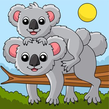 Koala With A Baby Colored Cartoon Illustration