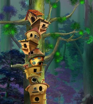 Birdhouses on a big tree