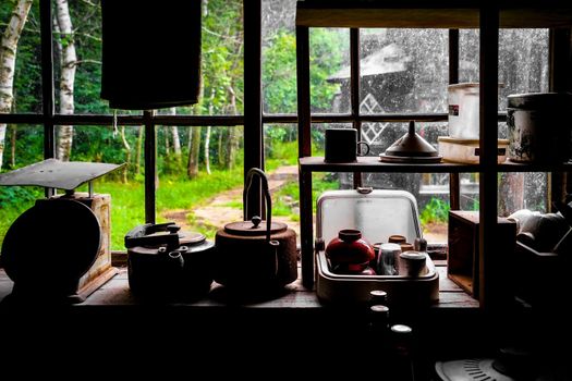Many dishes placed on the windows