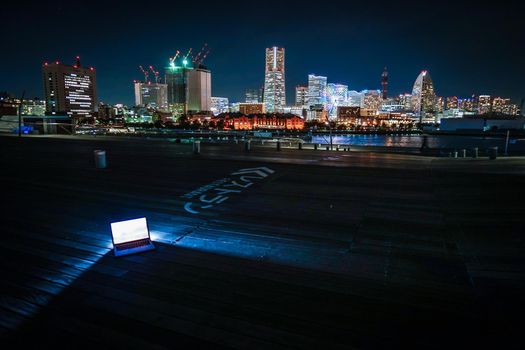 Yokohama Night View and Laptop (Image of Nomad Walker)