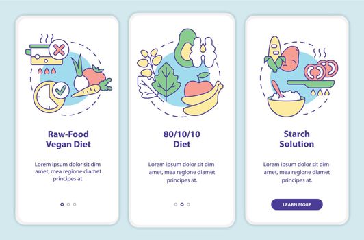Varieties of vegan diet onboarding mobile app screen