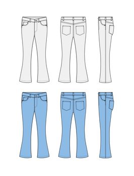 bootcut jeans pants vector template illustration set