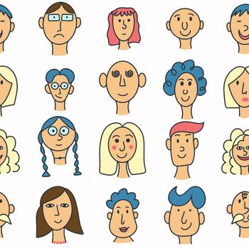 Diverse people faces seamless pattern