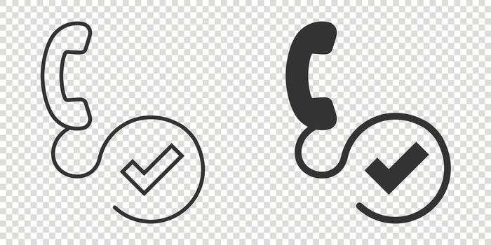Phone check mark icon in flat style. Smartphone approval vector illustration on white isolated background. Confirm business concept.
