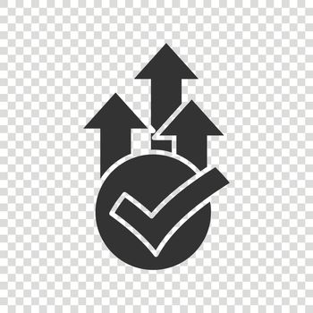 Growth arrow check icon in flat style. Revenue approval vector illustration on white isolated background. Increase ok business concept.