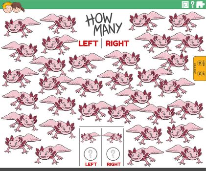 counting left and right pictures of cartoon axolotl animal