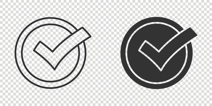 Check mark sign icon in flat style. Confirm button vector illustration on white isolated background. Accepted business concept.
