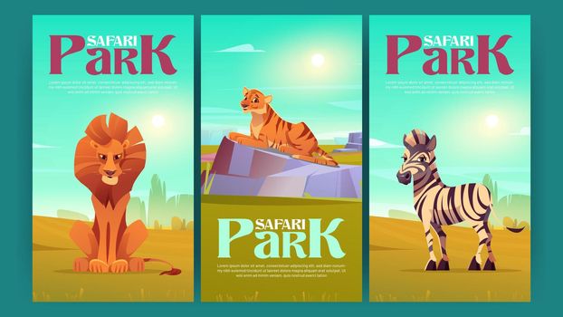 Safari park posters with wild animals, tour invite