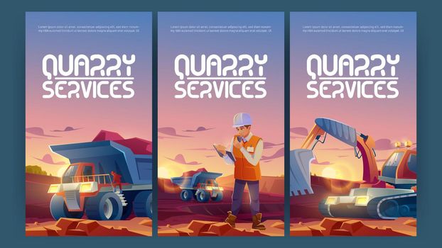 Quarry services posters with dumper and excavator
