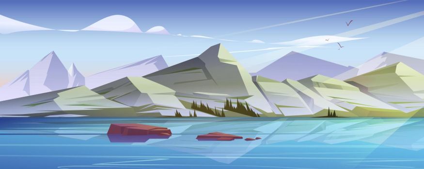 Nordic landscape with lake and mountain range