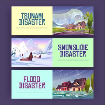 Posters of flood, snowslide and tsunami disasters