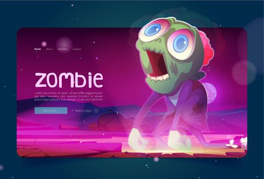 Zombie banner with scary monster, green undead