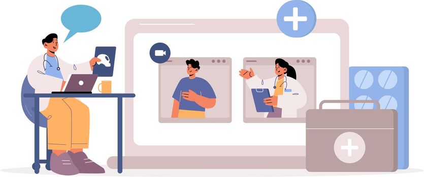 Online medicine, patient and doctors communicate