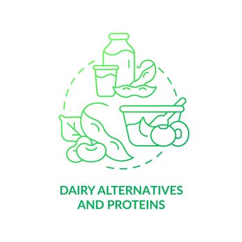 Dairy alternatives and proteins green gradient concept icon