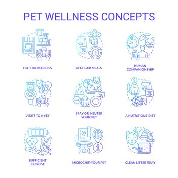 Pet wellness blue gradient concept icons set