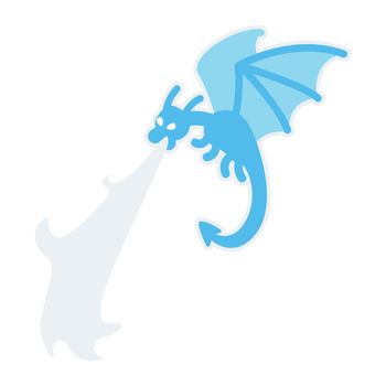 Flying dragon breathing fire semi flat color vector character