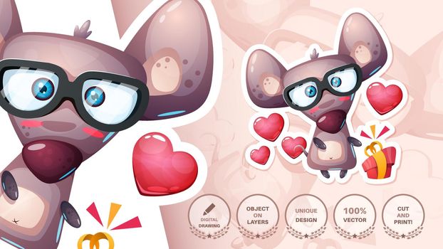 Cartoon character childish mouse with glasses - cute sticker