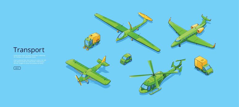 Transport isometric web banner with car and planes