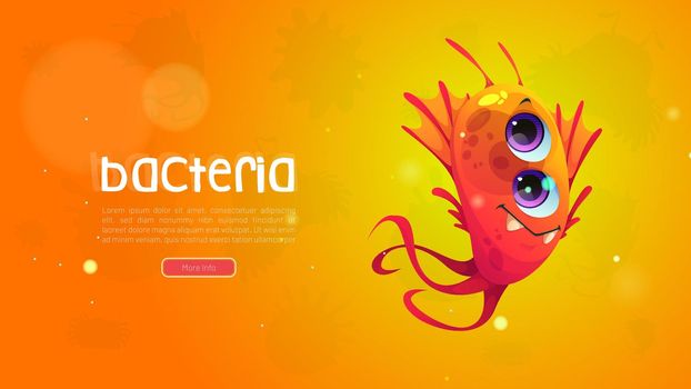 Cartoon bacteria, virus cell web banner with germ
