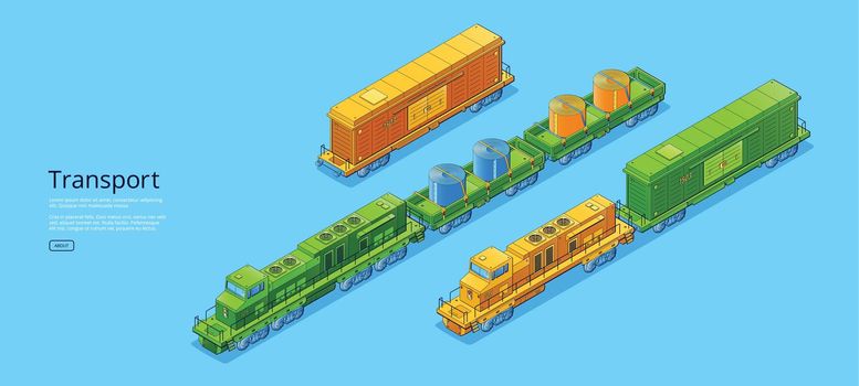 Transport banner with isometric cargo trains