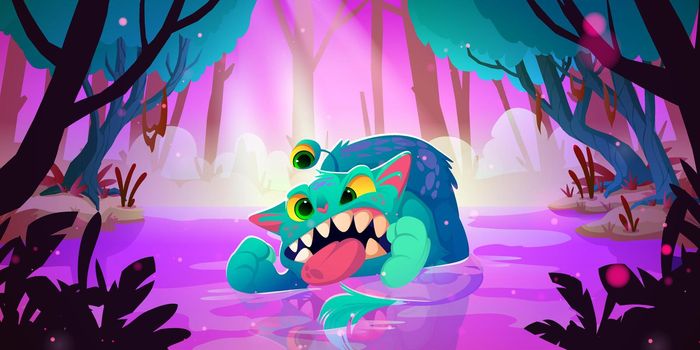 Fantasy monster in swamp in magic forest