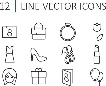 8 march icon set. 8 march line icons for web and user interface
