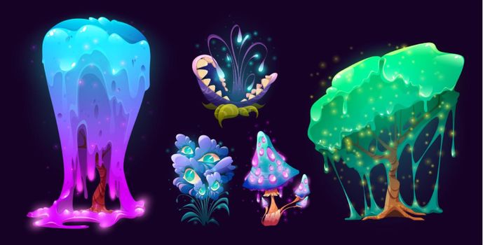 Fantasy creepy plants, trees, mushroom, flower