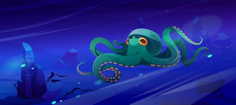 Cartoon octopus sea animal, water ocean creature