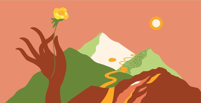 Mountains landscape. Vector illustration in trendy style.