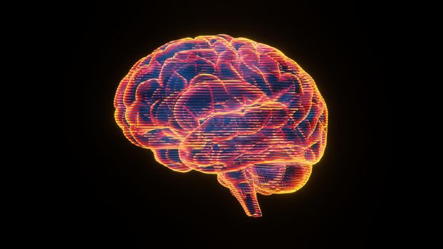 Brain hologram visualization on dark background 3d rendered