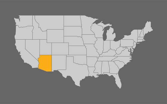 Map of the United States with Arizona highlight on grey background