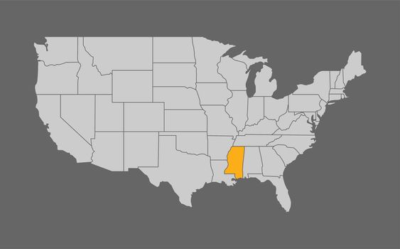 Map of United States with Mississippi highlight