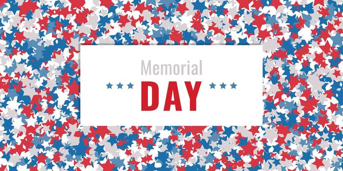 Memorial Day - poster banner. US Memorial Day celebration. American national holiday. Invitation template with red text and stars.
