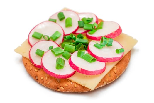 Crispy Cracker Sandwich with Radish, Cheese and Green Onions - Isolated