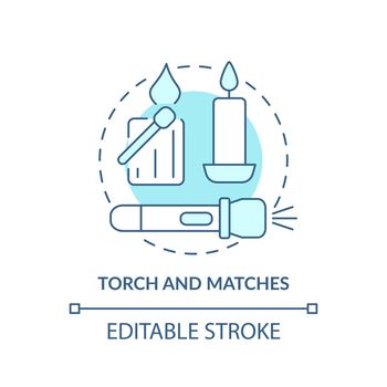 Torch and matches turquoise concept icon